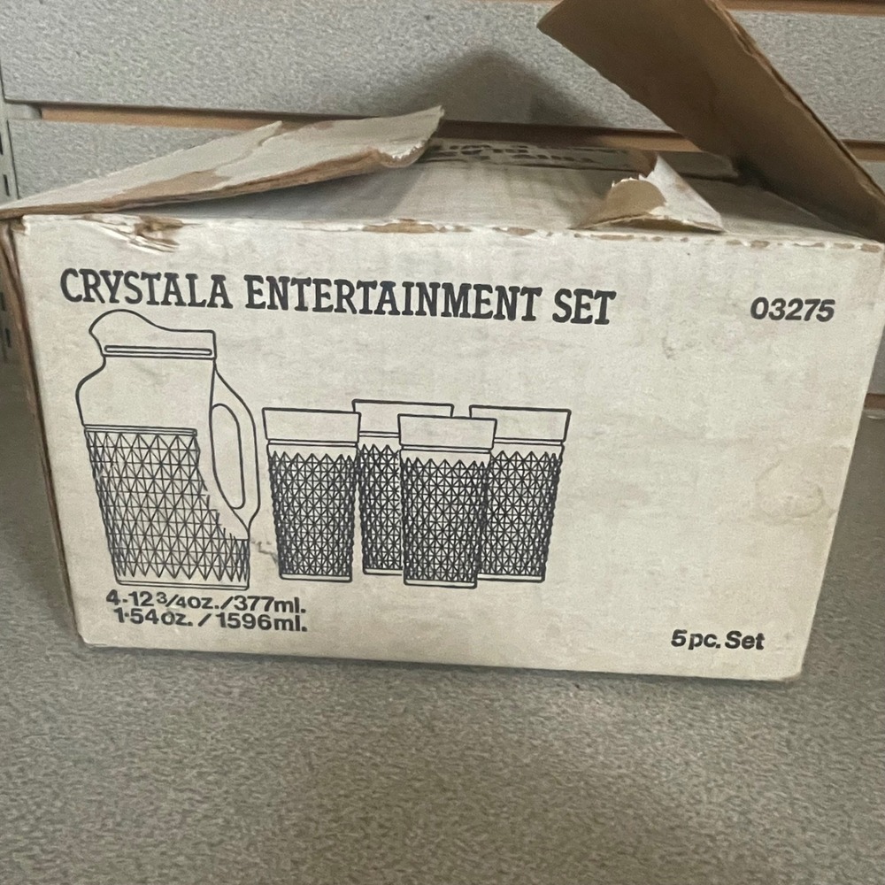 Crystala Entertainment Set 03275 Clear Textured Glass Pitcher and 4 Glasses 5pc